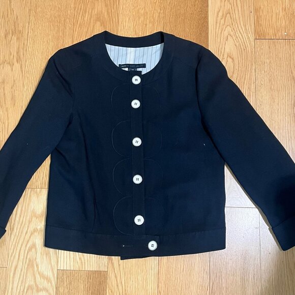 Vintage MARC BY MARC JACOBS Wool Blend Cropped Collarless Suit Jacket Size 10 - Picture 5 of 7